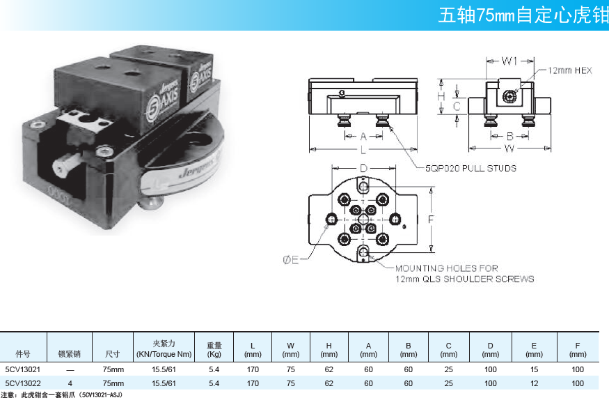 五轴75mm自定心虎钳